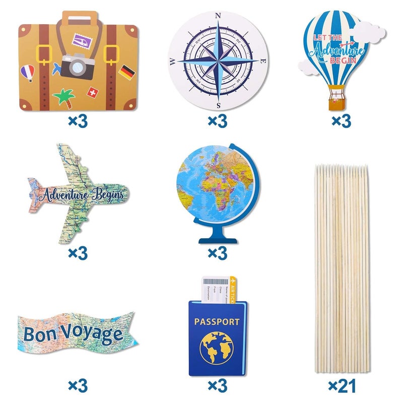 Yaaaaasss! Let The Adventure Begin Centerpieces Travel Themed Centerpieces Sticks Adventure Awaits Bon Voyage Farewell World Map Retirement Graduation Party Photo Booth Props Set of 21 - Image 3